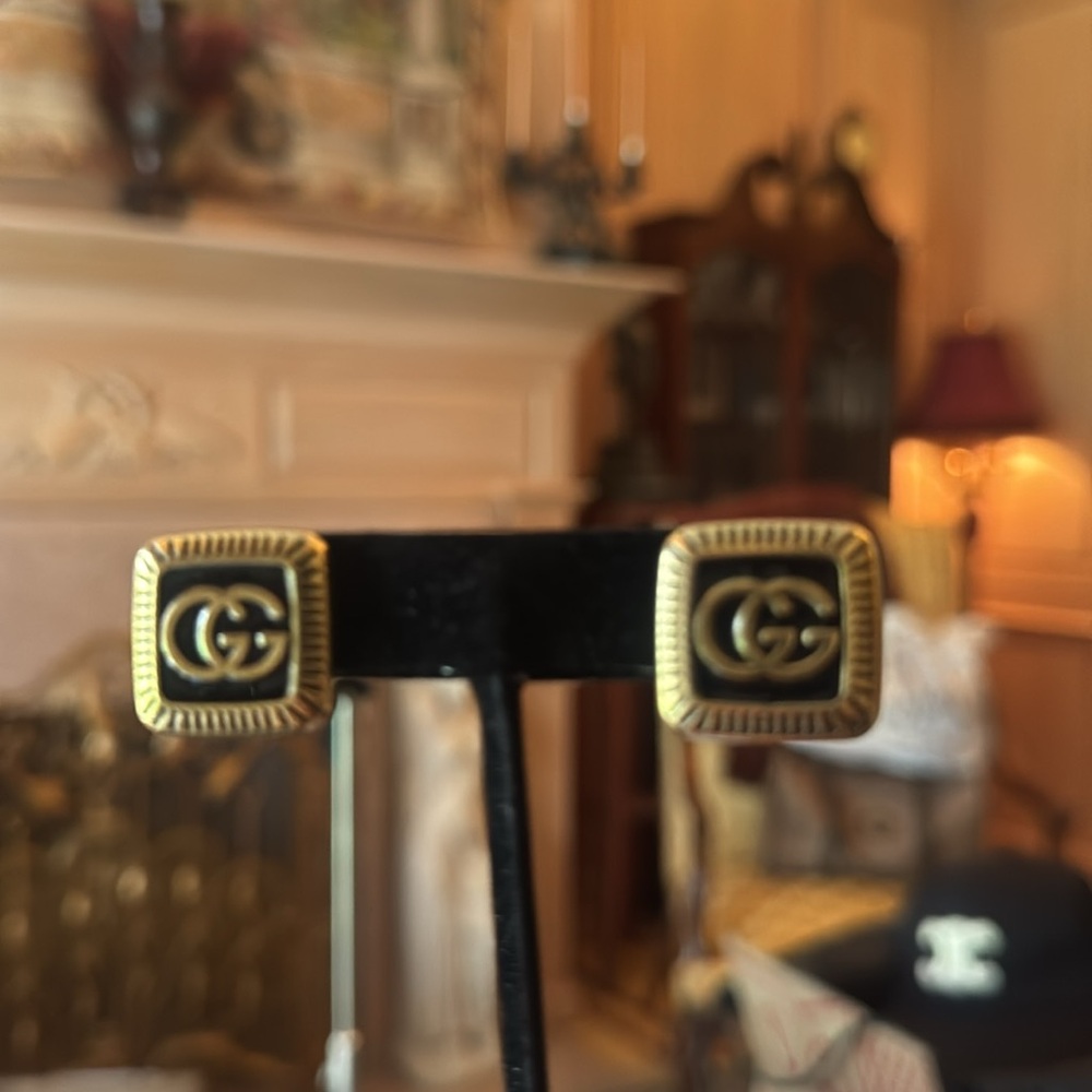Gucci Gold-Tone Double G Square Stud Earrings -